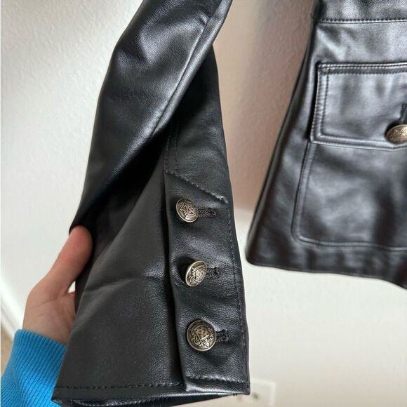 Steve Madden Women's Black Blazer Jacket Button Faux Leather Grunge Goth Medium - Picture 7 of 12